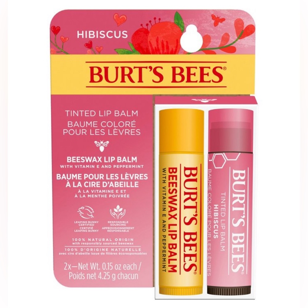 Burt's Bees Lip Balm + Hibiscus Tinted Lip Balm Duo 2ct Pack